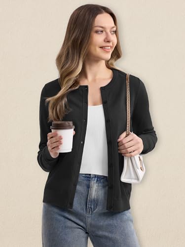 MAGCOMSEN Women's Cardigan Sweaters Lightweight Knit Soft Crew Neck Long Sleeve Open Front Button Spring Casual Cardigan4