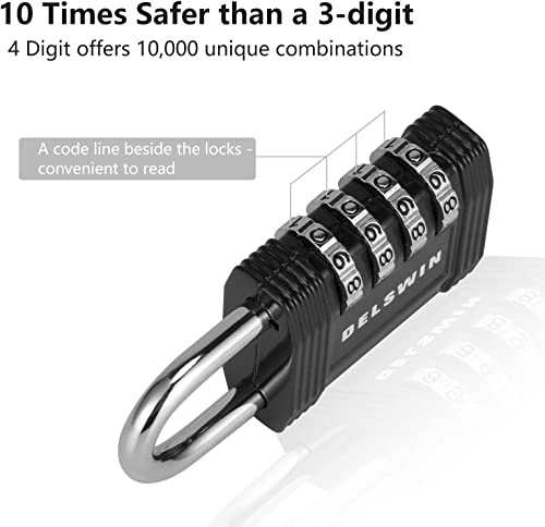 Delswin Combination Lock For Locker - 4 Digit Resettable Combo Lock For Gym Locker, Waterproof Heavy Duty Padlock Combination For School, Office (Pack Of 4) #TOP5