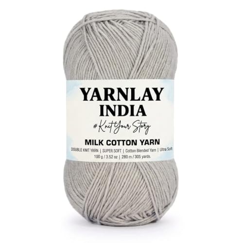 Image of Yarnlay 3 Ply Soft Milk Cotton Yarn for Crochet Knitting, Amigurumi, Punch Needle .DIY Crafts, Summer Wear,Flowers Toys & Cushion Covers 100g (250m) (Shade 35: Light Grey)