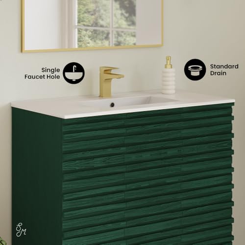 Image of Swiss Madison Cascade 36 inch Freestanding Bathroom Vanity in Green Oak with Sink Top