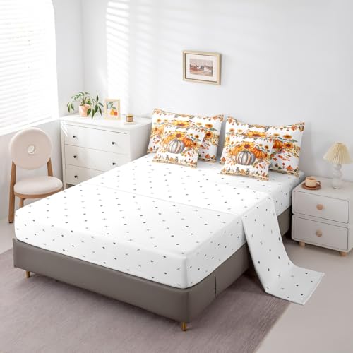 Autumn-Harvest-Fall-Queen-Comforter-Set-7-Pieces-Bed-in-a-Bag-SetThanksgiving-Pumpkin-Bedding-Sets-Queen-with-Bohemian-Sunflower-Floral-Quilted-ComforterFlat-SheetFitted-SheetPillowcases Autumn Harvest Fall Queen Comforter Set 7 Pieces Bed in a Bag SetThanksgiving Pumpkin Bedding Sets Queen with Bohemian Sunflower Floral Quilted ComforterFlat SheetFitted SheetPillowcases
