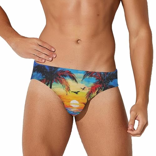 Beach Sunset Palm Trees Men's Swimwear Trunks Swimsuit Briefs Boxers Underwear Low Waist
