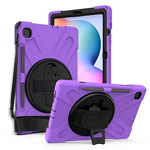 Kiq Shield Series Galaxy S6 Lite Case Heavy Duty Tablet Shockproof Rugged Tab S6 Lite Cover W/Stand Shoulder Strap For Samsung Galaxy Tab S6 Lite 10.4 Inch 2022/2020 P610/P613/P615/P619 - Purple #TOP17