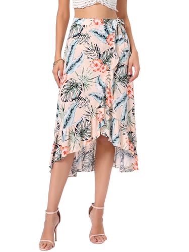 Allegra K Women's Floral Print Ruffle Self Tie Split Hawaiian Wrap