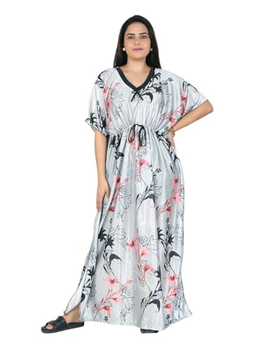 Image of Women's Printed Satin Blend Kaftan Nighty /Nightgown /Nightwear /Maxi WSR-185