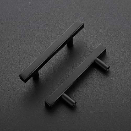 Image of Ravinte 20 Pack 3 Inch Cabinet Pulls Black Sqaure Kitchen Cabinet Handles Black Cabinet Hardware Stainless Steel Drawer Pulls 4 Inch Overall Length with Mounting Template