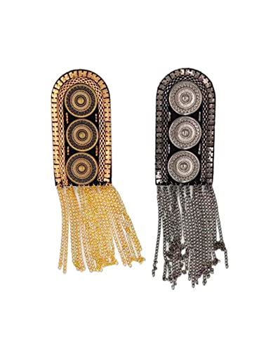 Hombreras decorativa con cadenas, estilo étnico, parches de hombro con remaches de rock punk, 2 hombreras (Niquel negro)