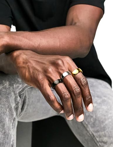 Image of ORAZIO Stainless Steel Rings for Men Women 6MM 8MM Wedding Band Rings Silver /Black /Gold Domed High Polished Basic Wedding Bands Comfort Fit Size 6-14