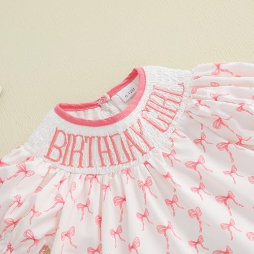 Lamuusaa Toddler Baby Girl Birthday Outfit Birthday Girl Smocked Embroidery Dress Bow Print Playwear Summer Clothes4