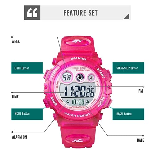 Kids Watch Digital Sport Waterproof Boys Girls Watch Outdoor 12/24 H Alarm Backlight Stopwatch Military Child Wristwatch for 3-15 Year Old Red4