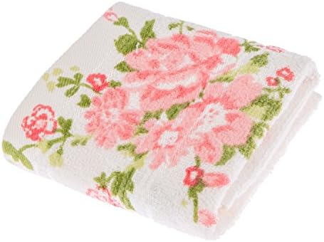 HOMESCAPES 100% Portuguese Cotton White Floral Hand Towel Pink, Green and Pastel Blue Design