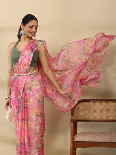 Image of Garden Vareli Floral Print Chiffon Saree