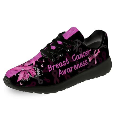 Women's Breast Cancer Awareness Shoes Pink Ribbon Sneakers Running Tennis Shoes Gifts for Mom Girlfriend
