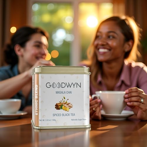 Image of Goodwyn Kadak Masala Chai (100g) - Assam Tea with Cardamom, Cinnamon, Clove, Ginger & Black Pepper | Black & Milk Tea | Boosts Immunity, Aids Digestion & Energy | Export Quality | Reusable Tin Can