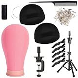 GOODColla Mannequin Canvas Head, Professional Mannequin Canvas Head with Stand for Making Display, Cork Canvas Block Head with Adjustable Wig Head Stand for Hair Styling Practice Display
