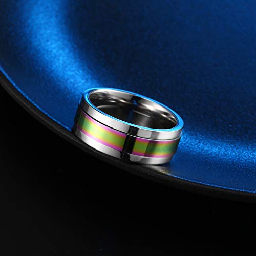 ALEXTINA 8mm Stainless Steel Spinner Ring for Men Women High Polished Finish Comfort Fit, Blue Size 9