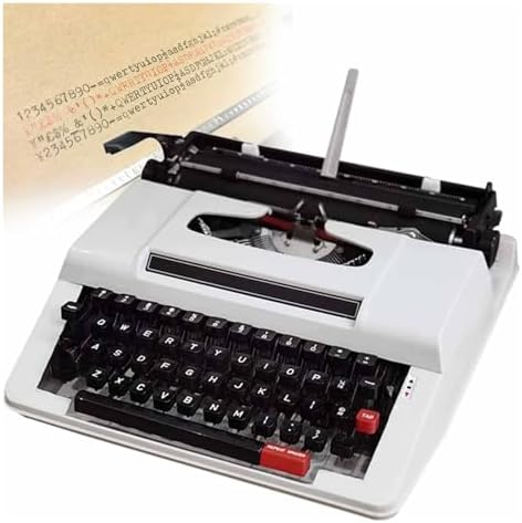 Retro Manual Typewriter, Classic Vintage Style Word Processor, Ideal for Novel Writing, Portable Design, (White with Black Keyboard) - Perfect for Writers