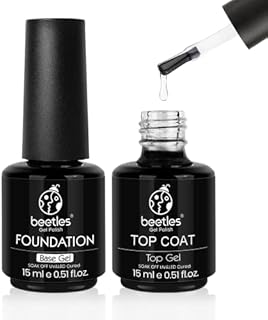 Beetles 2 Pcs 15ml No Wipe Gel Top Coat and Base Coat Set - Shine Finish and Long Lasting, Soak Off LED Gel Base Top Coat Glossy Shine Finish