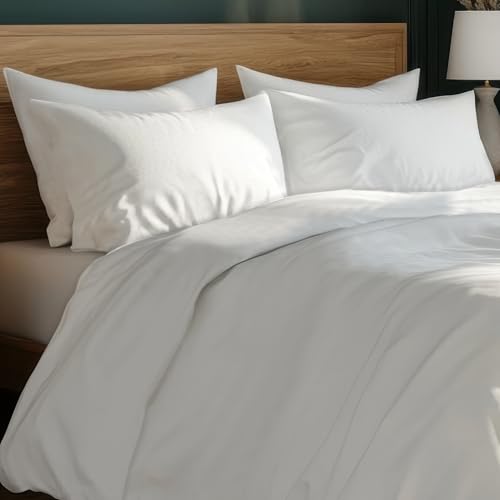 Image of LANE LINEN 400TC Super King Size Bedsheet with 2 Pillow Cases | 100% Cotton 3 Pc Bedding Set (2.74 M x 2.74 M) | Breathable & Wrinkle-Free | Sustainable & Eco Friendly Bedding Set (White)