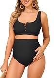 Zando Plus Size Maternity Swimsuit High Waisted Black Maternity Swimsuits for Women Bikini Set Maternity Bathing Suit Two Piece Button Down Maternity Bathing Suits for Women Pregnancy Swimwear XXL