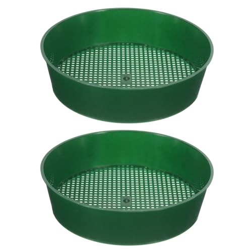 PATIKIL Garden Soil Sifter 8 Dia 1/8 Mesh Screen, 2 Pack Plastic Sand Sieve Sifting Pan Tool for Plant Gardening Flower Nursery, Green