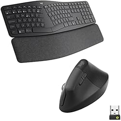 Teclado K860 Logitech Ergo K860 Teclado inalámbrico y ergonómico - Teclado Partido y Ratón Ergonómico Lift Vertical para Zurdos, Bluetooth, USB, silencioso, Windows/macOS/iPadOS, Laptop, PC, QWERTY ESP - Gris