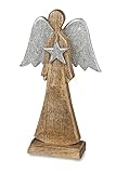 Formano Holzengel mit Glitzer Flügeln und Stern | Engel Dekofigur Zierfigur Figur | 26 cm | Engelfigur