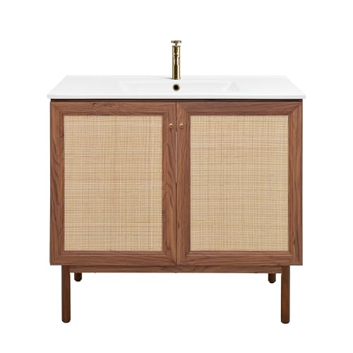 Image of Classe 36 inch Freestanding Bathroom Vanity in Brown Oak with Sink Top