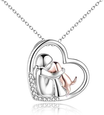 YFN Rose Gold Dog Necklace for Girl Women Sterling Silver Girls Embraced Dog Pet Pendant Jewellery