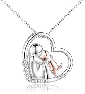 YFN Rose Gold Dog Necklace for Girl Women Sterling Silver Girls Embraced Dog Pet Pendant Jewellery