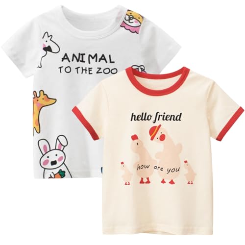 Image of B&G-KID Toddler Girl Tshirt Pack 2 Pink Heart Animal Print Toddler T Shirts Girls Short Sleeve Shirts 2T-7T.