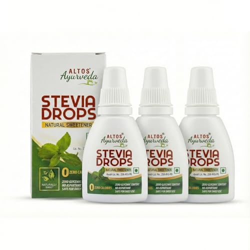 Image of ALTOS Ayurveda Stevia Drops - Natural Sweetener, Zero Calories, Zero Aspartame, Liquid Form, Diabetic Friendly, Weight Management, Made with Natural Stevia Leaves Extract, 30 Millilitre