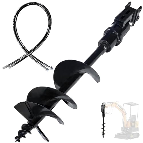 Tarière Hydraulique 300 mm pour Mini Pelle 0,8–2 Tonnes, Foreuse de Sol avec Flexibles Hydrauliques et Axes, pour Clôtures, Plantation et Fondations