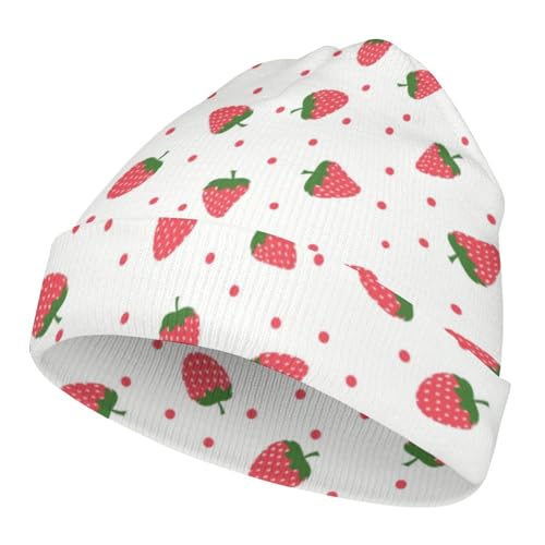Kawaii Strawberry Print Kids Beanie Hat for for Girls Boys Children Cap Winter Knitted Chemo Cancer Headwear Accessories Gifts Decoration