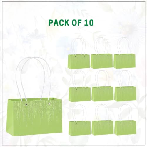 Image of Oasis Pack of 10 Grass Green Texture Print Flower Hamper Bags | Premium Floral Packaging Bags for Rakhi Gift Hampers, Flower Bouquets, Wedding, Return Gifts, Decorative Presentation & Florist Supplies