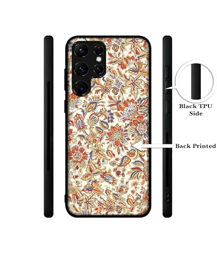 Image of Floral Design Premium 2D Printed Metal Back Case Cover for Samsung Galaxy S22 Ultra 5G