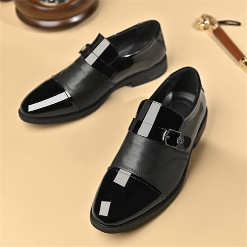 Men's Genuine Leather Slip On Loafers Shoes with Monk Strap Low Chunky Heel Non Slip Comfortable Soft Oxford Shoes for Daily Work Party Wedding Formal Office All-Day4