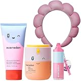 Evereden Kids Morning Skincare Set – Cloud Face Wash, SPF 20 Daily Face Cream, Tinted Lip Oil & Headband – 4-Piece Clean Routine, Vegan & Dermatologist-Tested