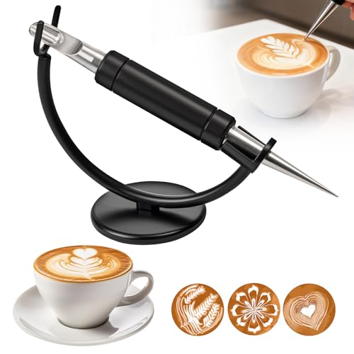 AUTUMNSWAN Professional-Grade Latte Art Pen Black Wood Latte Art Pen with Metal Base Suitable for Home Travel and Barista
