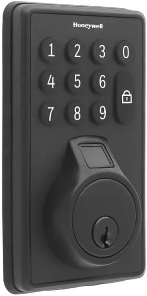 Honeywell Electronic Biometric Deadbolt Lock with Touchpad Matte Black Finish