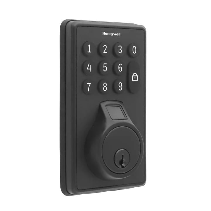 Honeywell Electronic Biometric Deadbolt Lock with Touchpad Matte Black Finish