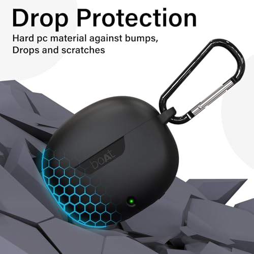 Image of Sounce Earphone Case Cover for Boat Airdopes 300 Premium TWS Soft Silicone Skin Case Cover Shock Absorbing Protective Case with Keychain [Front LED Visible] - Black