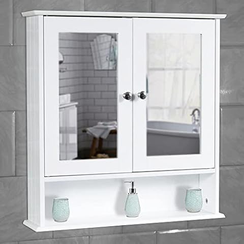 AVC Designs White Bathroom Wall Cabinet with Mirror Shelves Storage Cupboard MDF Cover