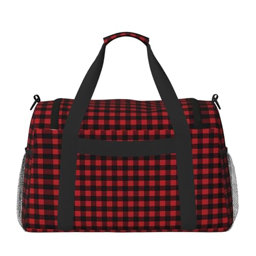 Red Black Buffalo Check Plaid Pattern Hand Travel Bag - Large Insulated Eco Bag, Perfect for Camping, Grocery, Sports, Gym & Outdoor Adventures2