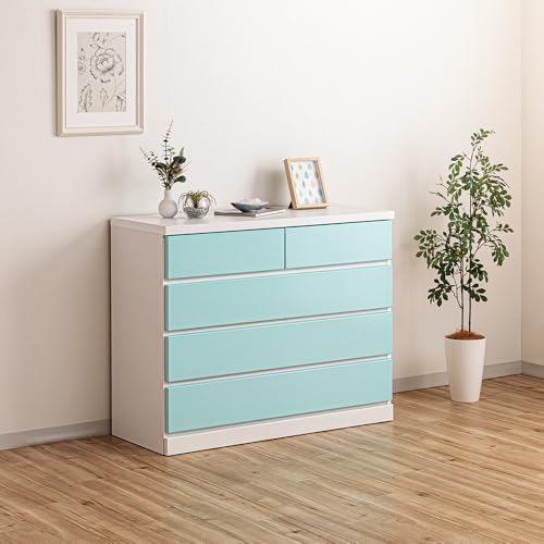 大川家具 完成品 国産 チェスト パッソ 幅100cm 奥行40cm 高さ80cm 4段 パステルブルー 【木製 ブルー 収納 衣類収納 クローゼット用 タンス 日本製 子供用