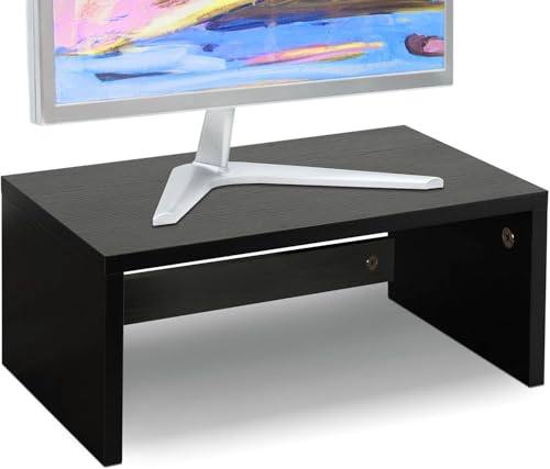 Image of Higher Monitor Stand Riser, Wood Monitor Riser with Storage for Desk Small Monitor Stand TV /Screen /PC /Laptop Riser Computer Stand Desktop Shelf (Black)