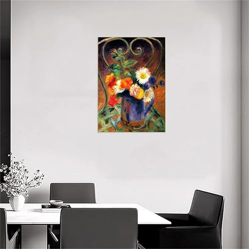Tableau William Glackens 42x30cm fleurs avec cadre argenté déco murale salon - 2