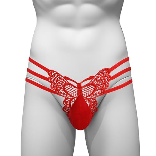 Man Butterfly Sexy Lingeries Panties Thong for Mens Lace Spandex Low Rise Thong Y2K4