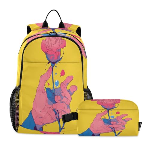 Sac à dos étudiant fleur rose ensemble sac d'école enfant et sac à lunch de voyage