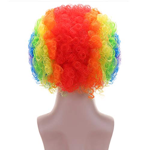 Image of FREE BEAUTY Fluffy Afro Synthetic Clown Wig for Men Women Cosplay Anime Party Christmas Halloween Fancy Funny Wigs (Rainbow)